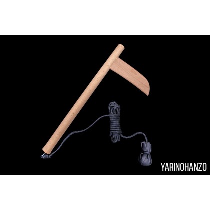 kusarigama treningowa z drewna bukowego z liną i obciążnikiem
